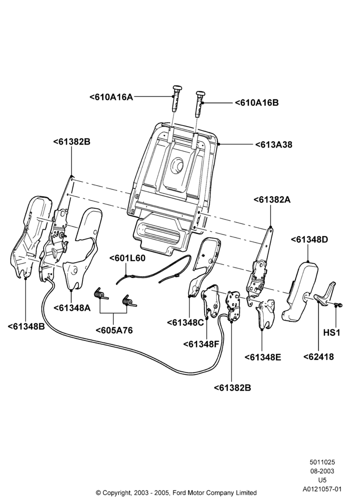 25M - Rear Seat Back, 2nd Row Low Back Bucket Seats, LH Seat; 04/AUG/2003-19/JUL/2005
