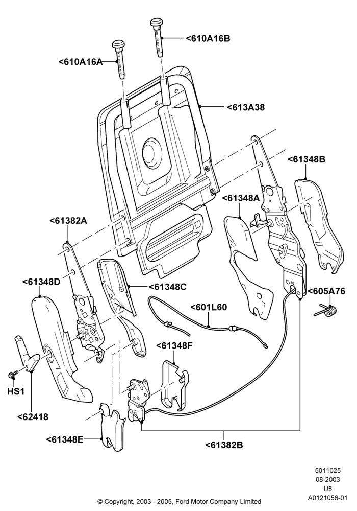 25N - Rear Seat Back, 2nd Row Low Back Bucket Seats, RH Seat; 04/AUG/2003-19/JUL/2005