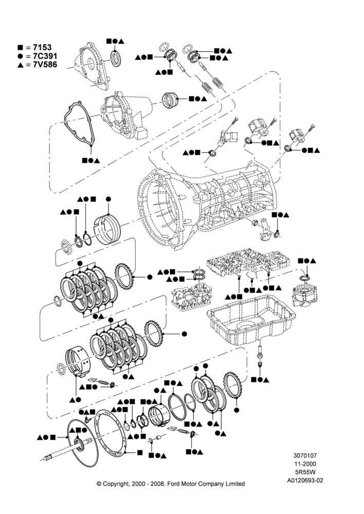 07 - Automatic Transmission Gasket Kits, 4.0L V6 12V SOHC EFI, 5R55W 5-Speed Auto Transmission, Romeo 4.6 SOHC EFI; 13/NOV/2000-04/MAR/2002