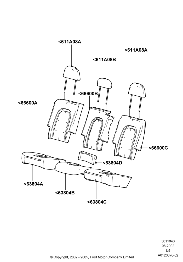 40J - Rear Seat Covers, Lincoln/Mercury Series, US MARKETS, With All Second Row 40-20-40 Seats; 19/AUG/2002-19/JUL/2005