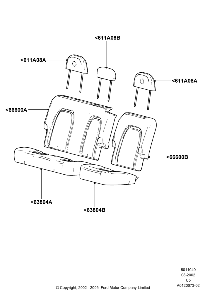 40F - Rear Seat Covers, 2nd Row 60/40 (3 P) Folding Seat, Ford Series; 19/AUG/2002-19/JUL/2005