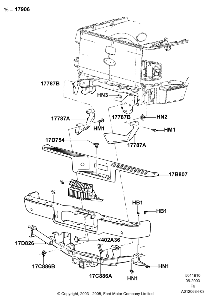 10A - Rear Bumper, All Styleside Pick-Up Box; 02/JUN/2003-08/AUG/2005