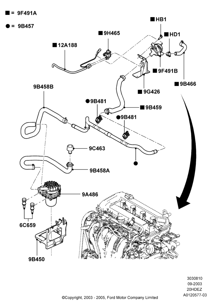 10A - Pulse Air System, 2.3L Duratec-HE (145PS) - MI4; 04/SEP/2003-05/APR/2005
