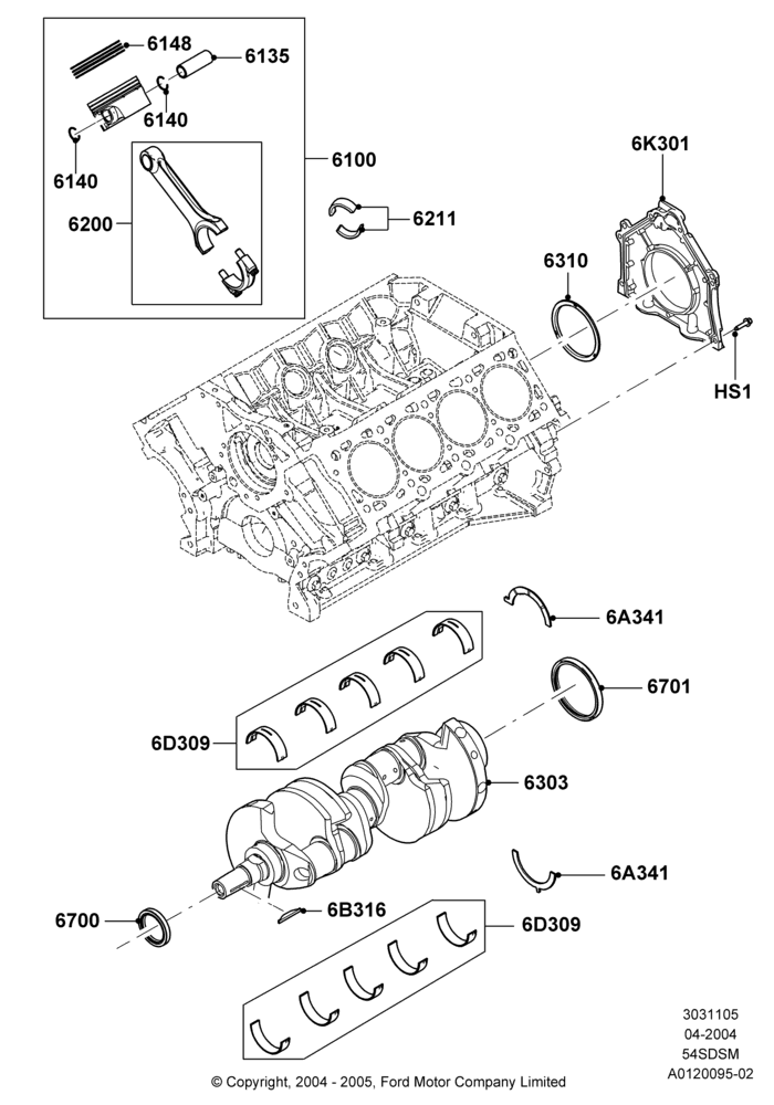 05A - Crankshaft/Pistons and Bearings, 5.4L 4V DOHC EFI S/C ALUM V8 G; 30/JUN/2004-30/SEP/2006
