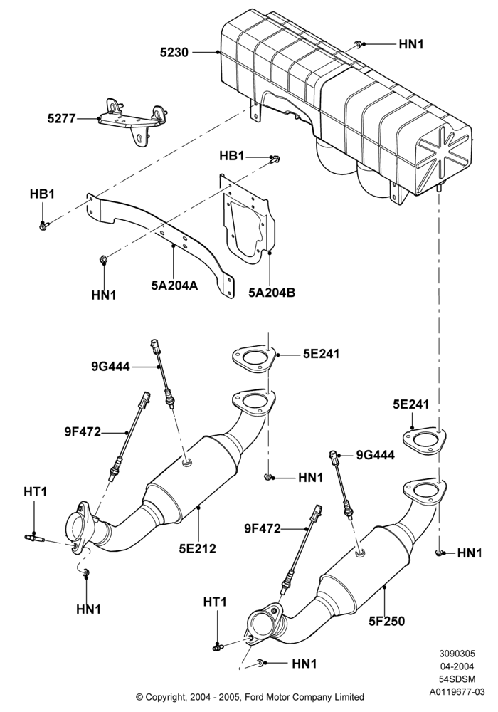 05A - Exhaust System, 5.4L 4V DOHC EFI S/C ALUM V8 G; 30/JUN/2004-30/SEP/2006