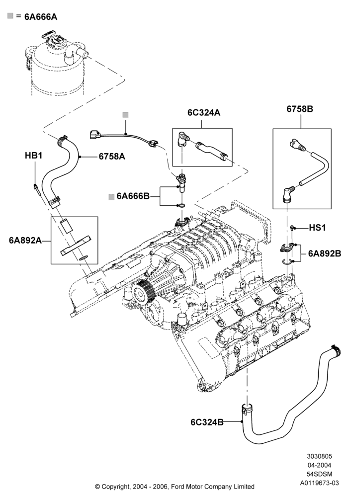 05A - Emission Control - Crankcase, 5.4L 4V DOHC EFI S/C ALUM V8 G; 30/JUN/2004-30/SEP/2006