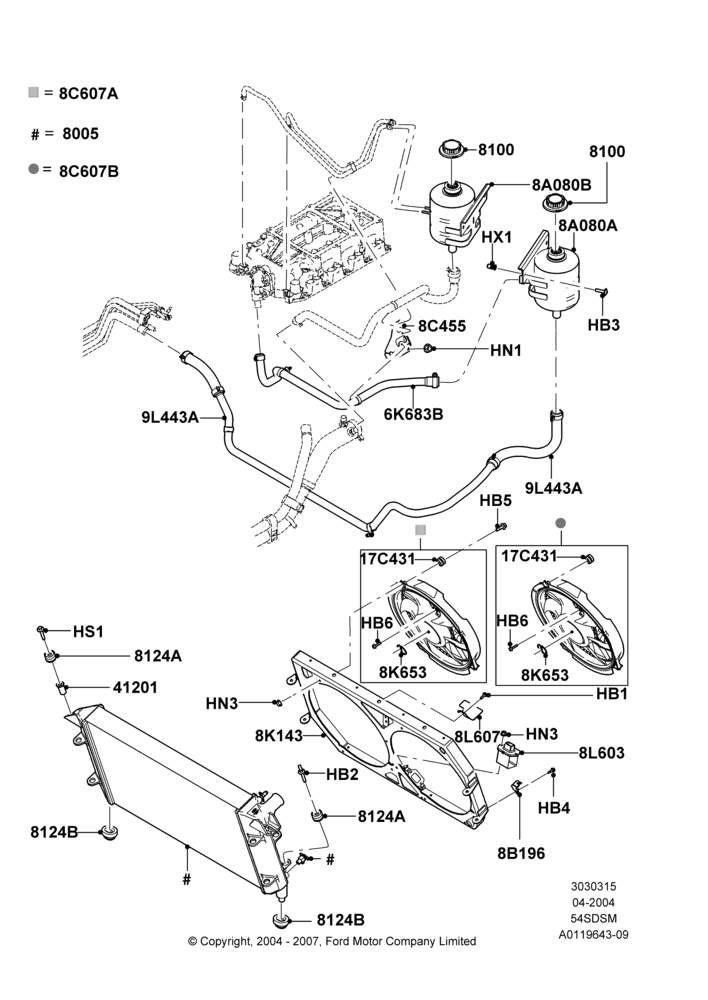 15A - Radiator/Coolant Overflow Container, 5.4L 4V DOHC EFI S/C ALUM V8 G; 30/JUN/2004-30/SEP/2006