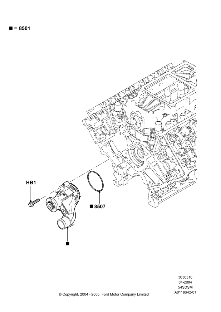 10A - Water Pump, 5.4L 4V DOHC EFI S/C ALUM V8 G; 30/JUN/2004-30/SEP/2006