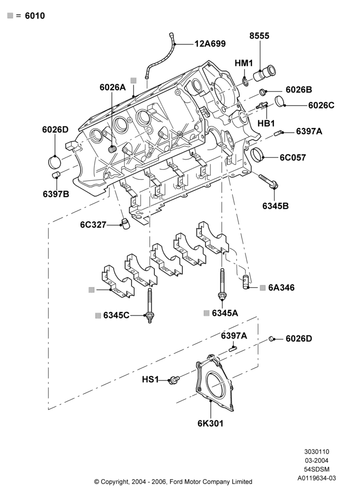 10A - Cylinder Block and Plugs, 5.4L 4V DOHC EFI S/C ALUM V8 G; 30/JUN/2004-30/SEP/2006