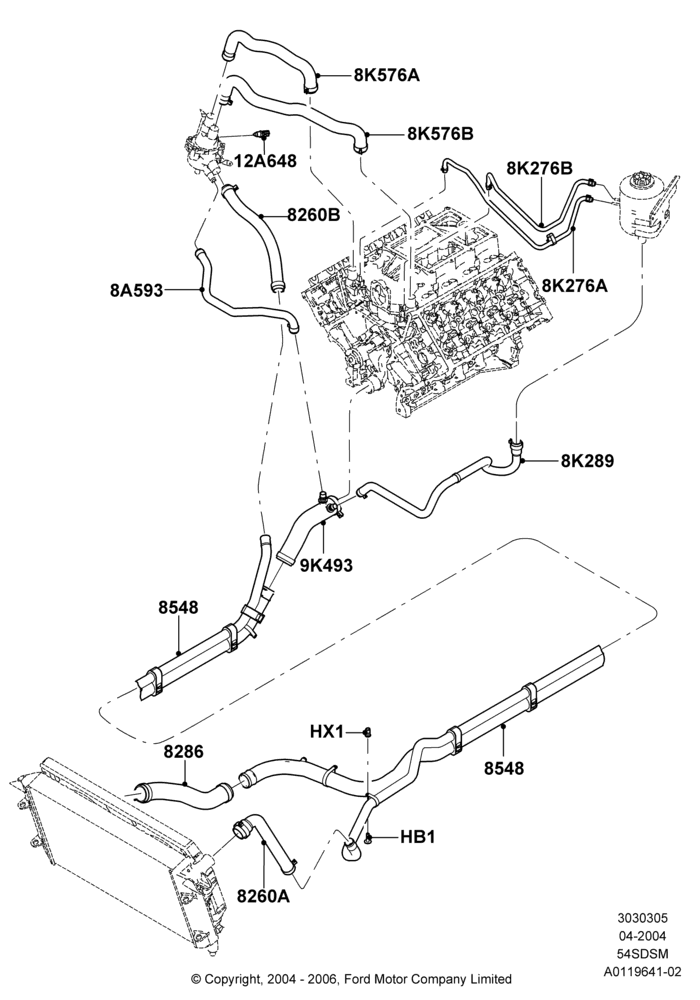05A - Cooling System Pipes and Hoses, 5.4L 4V DOHC EFI S/C ALUM V8 G; 30/JUN/2004-30/SEP/2006