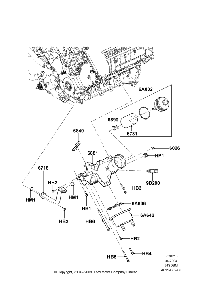 10A - Oil Cooler and Filter, 5.4L 4V DOHC EFI S/C ALUM V8 G; 30/JUN/2004-30/SEP/2006