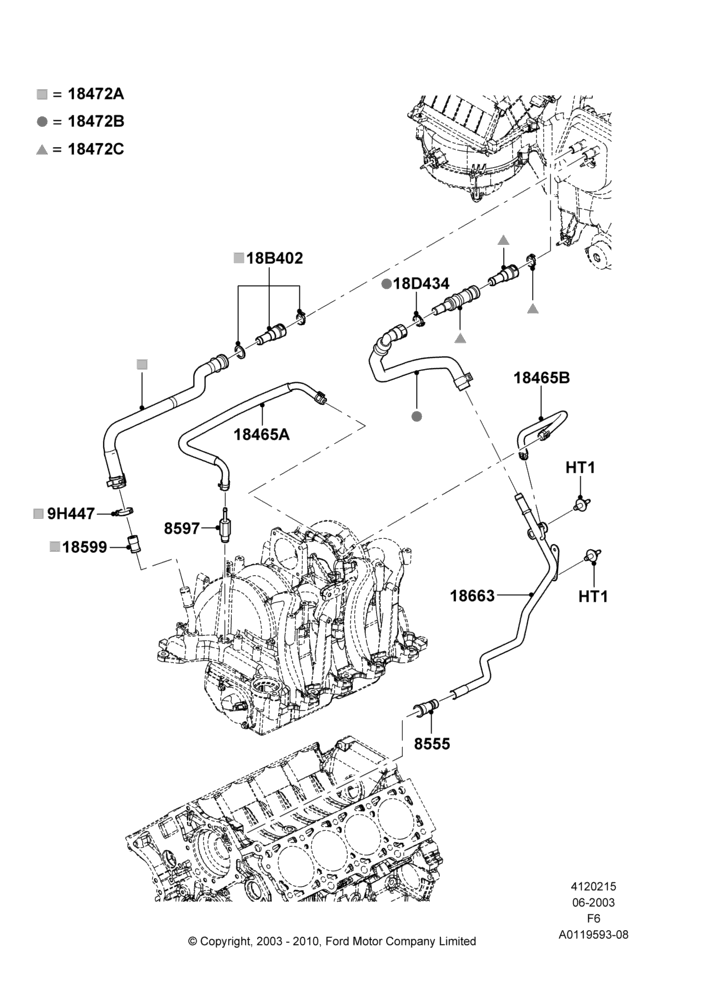 15B - Heater Hoses, Romeo 4.6 SOHC EFI; 02/JUN/2003-18/AUG/2008