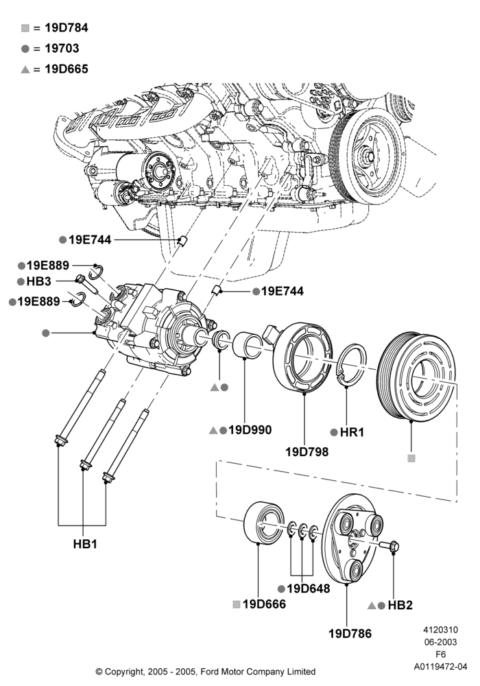 10C - Air Conditioning Condensr/Compressr, 5.4L 3V V8, Romeo 4.6 SOHC EFI, With Air Conditioning, Compressor Assy; 02/JUN/2003-17/JUL/2006