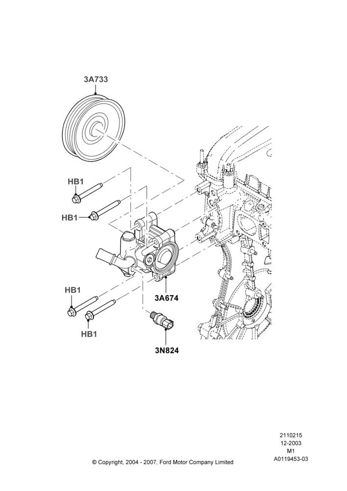 15E - Power Steering Pump Mounting, 2.3L Duratec-HE (145PS) - MI4; 22/DEC/2003-01/MAY/2006