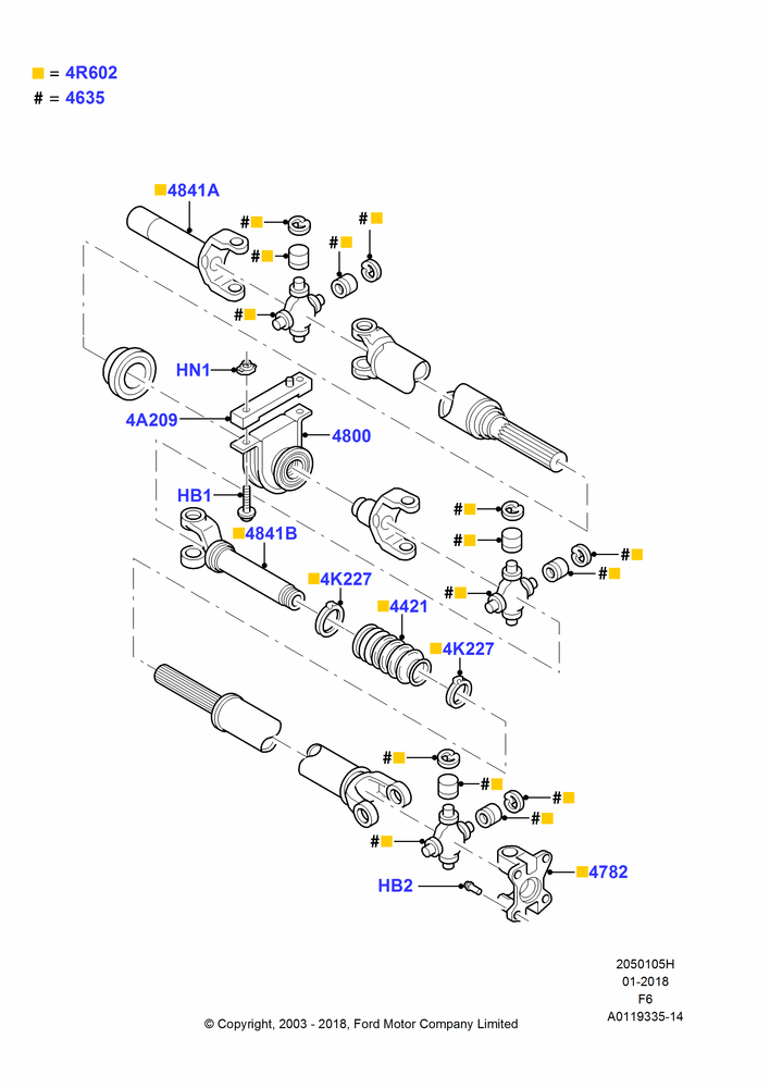 05H - Drive Shaft - Rear Axle Drive, 157"/3989MM Wheelbase, 163"/4140MM Wheelbase, 4WD, 5.4L 3V V8, Multiple Piece Driveshaft; 02/JUN/2003-03/NOV/2010