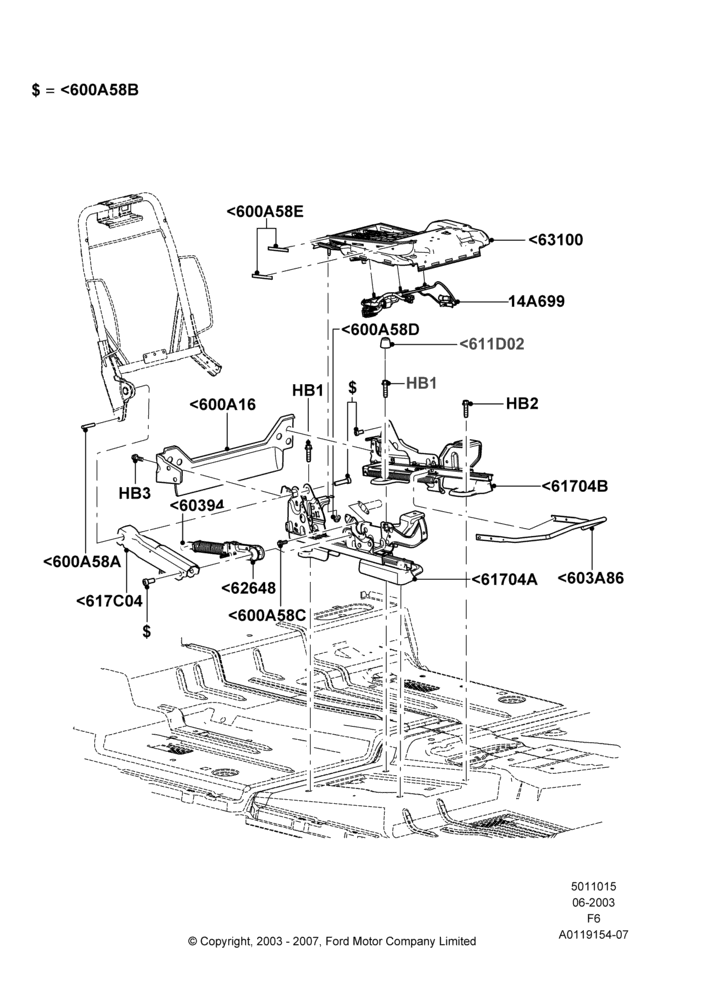 15L - Front Seat Base, Crew Cab, With Pass. 2 Way Manual Seat Adjust, Passenger Seat; 02/JUN/2003-23/AUG/2004