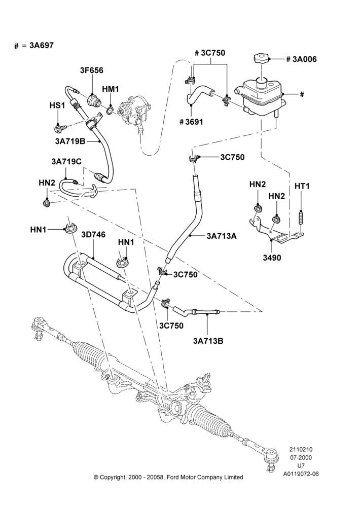 10B - Supply & Return Hoses - Power Strg; 24/JUL/2000-09/MAY/2003