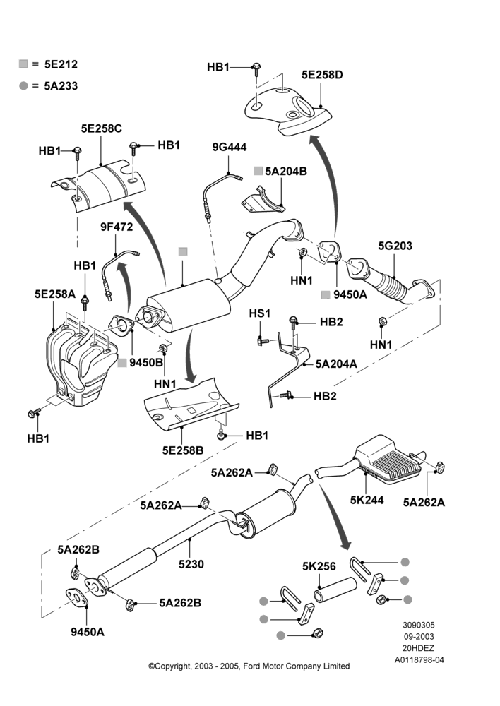 05D - Exhaust System, SVT Package, 2.0L Zetec VVT (170PS); 04/SEP/2003-05/APR/2004