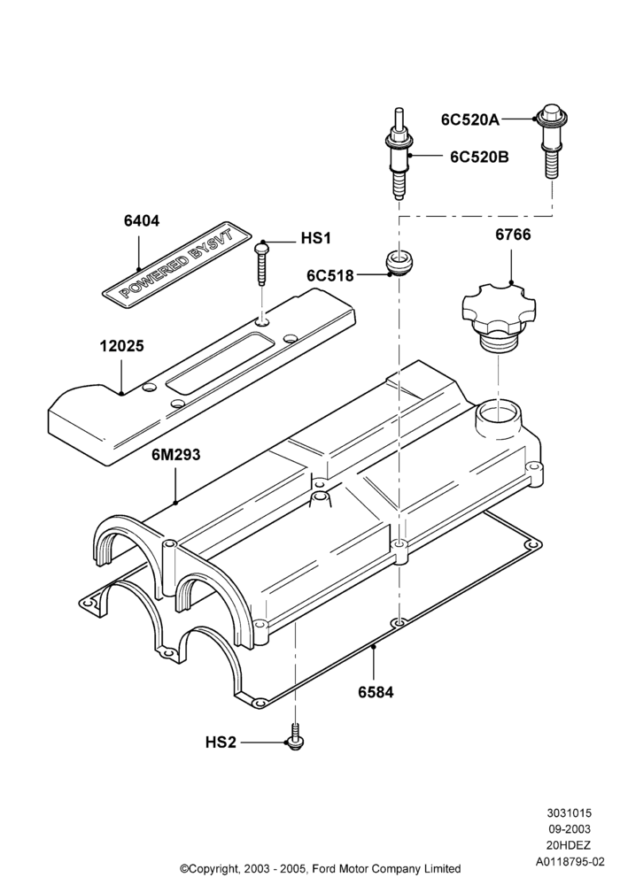 15C - Cylinder Head Cover, SVT Package, 2.0L Zetec VVT (170PS); 04/SEP/2003-05/APR/2004