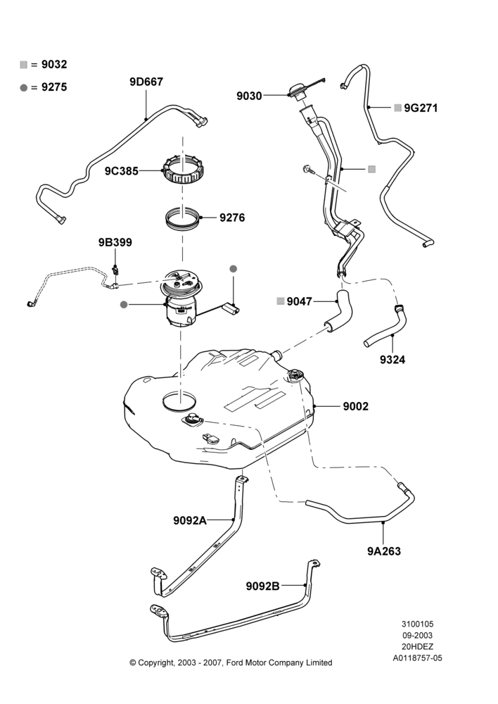 05B - Fuel Tank, Less Version Packages, Zetec 2.0 16V EFI; 04/SEP/2003-05/APR/2004