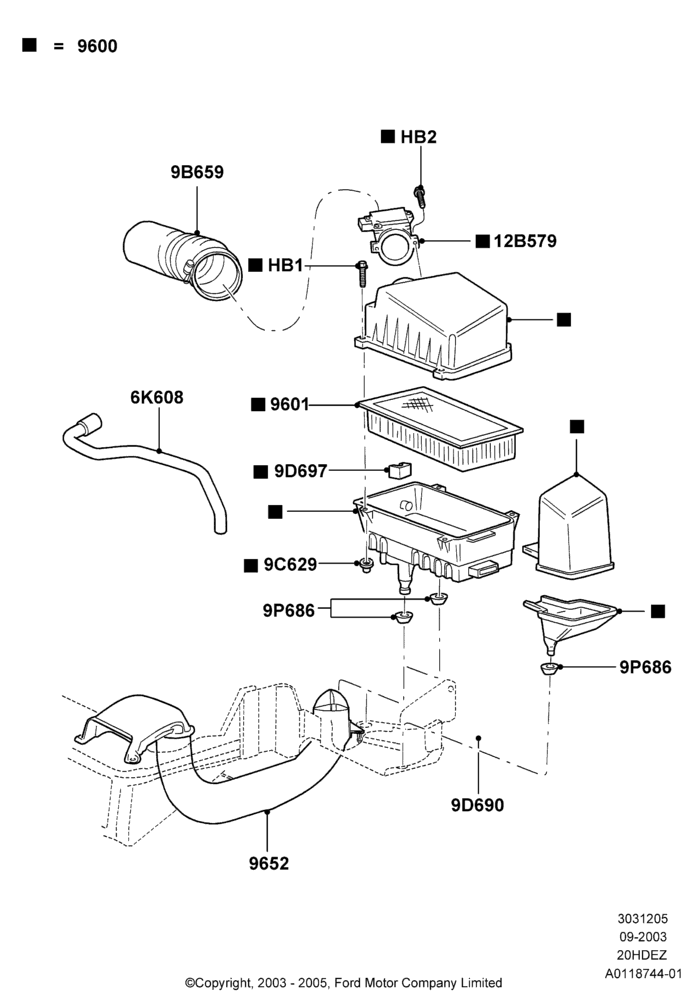 05D - Air Cleaner, Less SVT Package, Zetec 2.0 16V EFI; 04/SEP/2003-05/APR/2004
