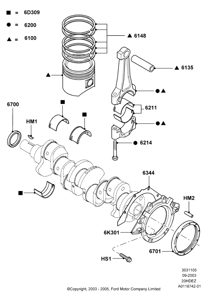 05B - Crankshaft/Pistons and Bearings, All 2.0L Zetec Engines; 04/SEP/2003-05/APR/2004