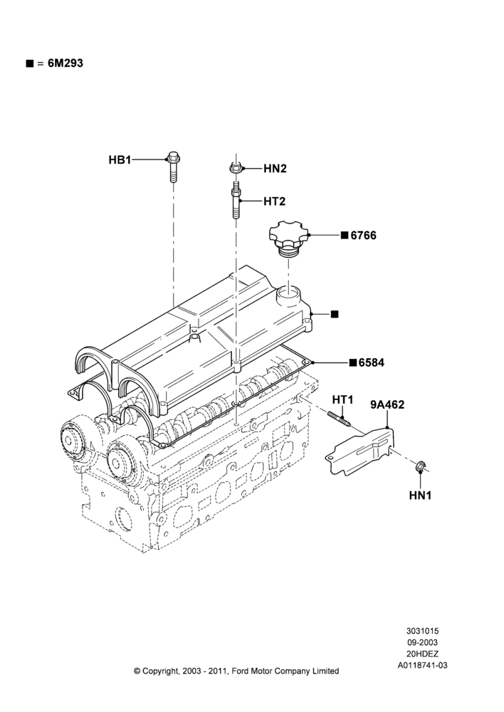 15B - Cylinder Head Cover, Less SVT Package, Zetec 2.0 16V EFI; 04/SEP/2003-05/APR/2004