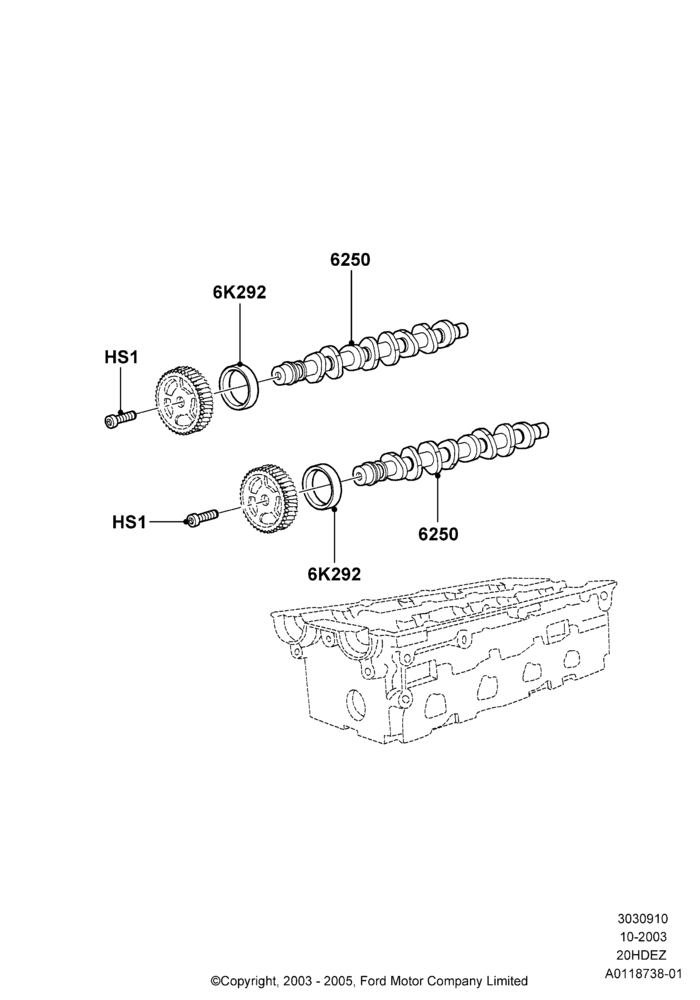 10B - Camshaft, Less SVT Package, Zetec 2.0 16V EFI; 04/SEP/2003-05/APR/2004