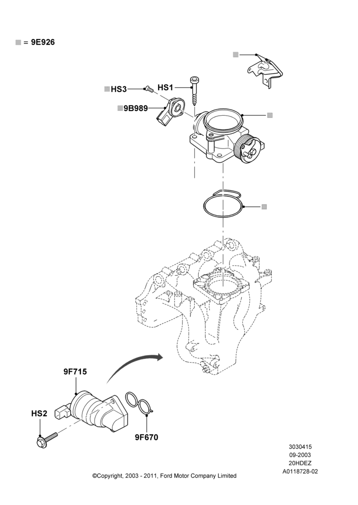 15C - Throttle Housing, 4-Speed Automatic Transaxle - 4F27E, Less SVT Package, Zetec 2.0 16V EFI; 04/SEP/2003-05/APR/2004