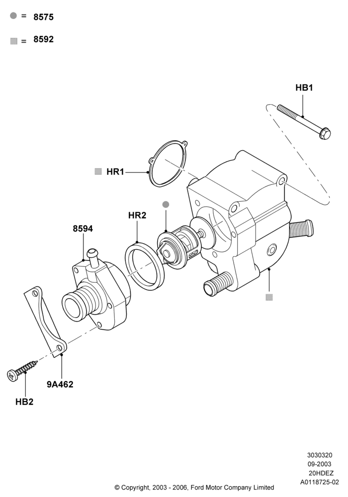 20B - Thermostat/Housing & Related Parts, Less SVT Package, Zetec 2.0 16V EFI; 04/SEP/2003-05/APR/2004