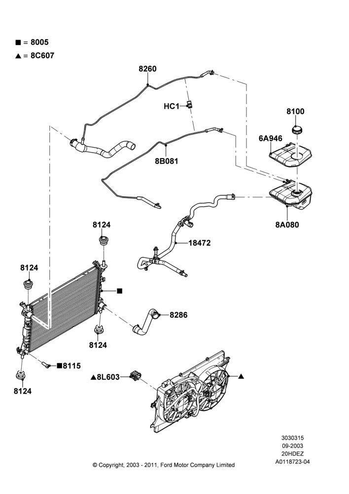 15B - Radiator/Coolant Overflow Container, All 2.0L Zetec Engines; 04/SEP/2003-05/APR/2004