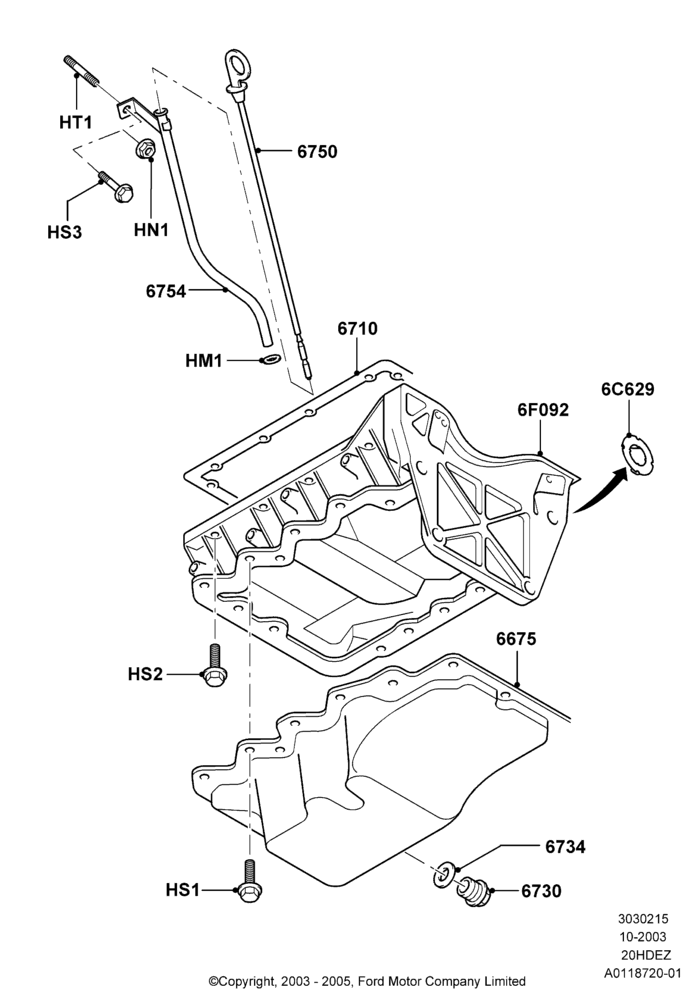 15B - Oil Pan/Oil Level Indicator, All 2.0L Zetec Engines; 04/SEP/2003-05/APR/2004