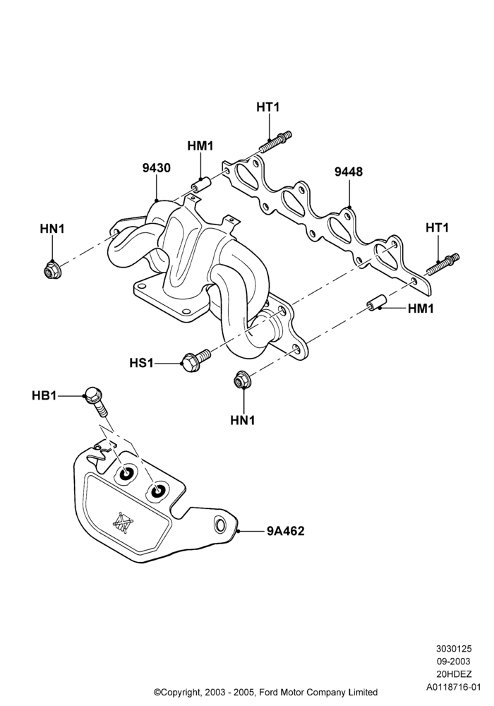 25C - Exhaust Manifold, Less SVT Package, Zetec 2.0 16V EFI; 04/SEP/2003-05/APR/2004