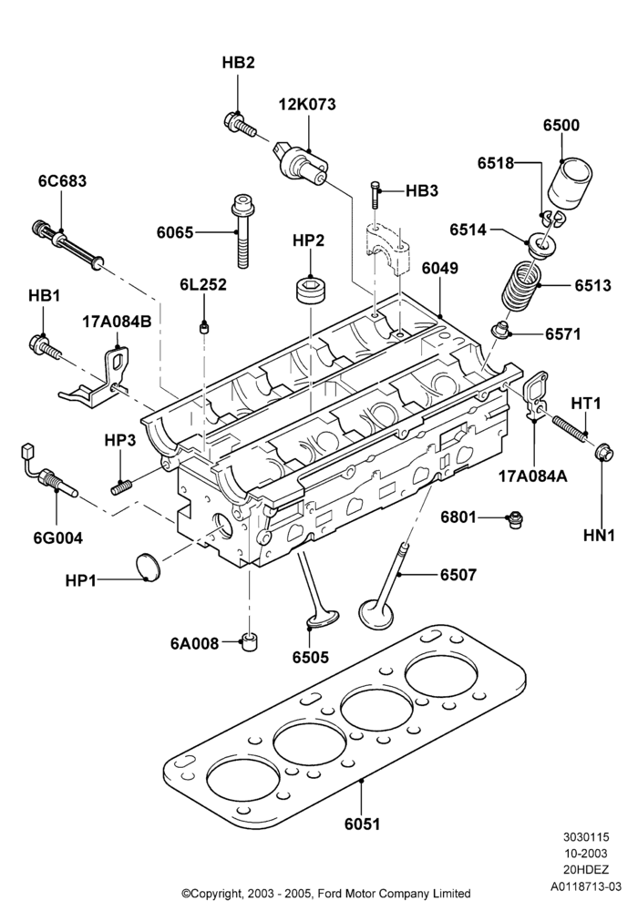 15B - Cylinder Head, Less SVT Package, Zetec 2.0 16V EFI; 04/SEP/2003-05/APR/2004