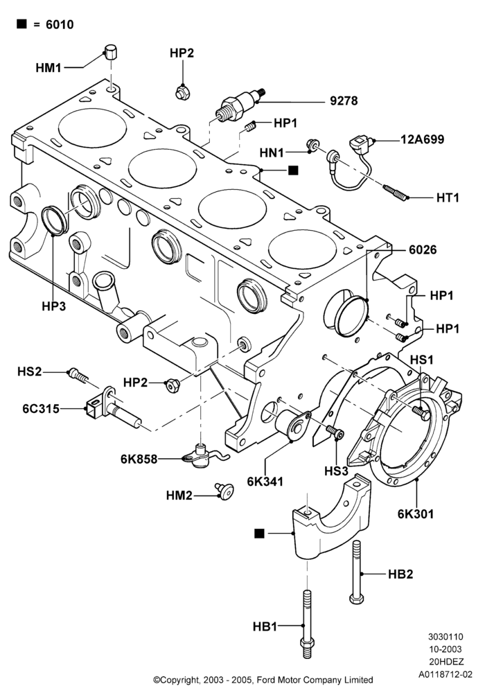 10B - Cylinder Block and Plugs, All 2.0L Zetec Engines; 04/SEP/2003-05/APR/2004