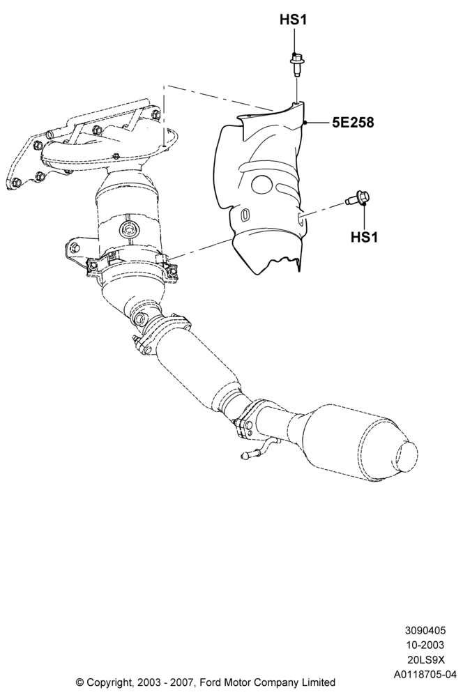 05 - Heat Shields - Exhaust System, CVH 2.0  EFI; 04/SEP/2003-06/APR/2004