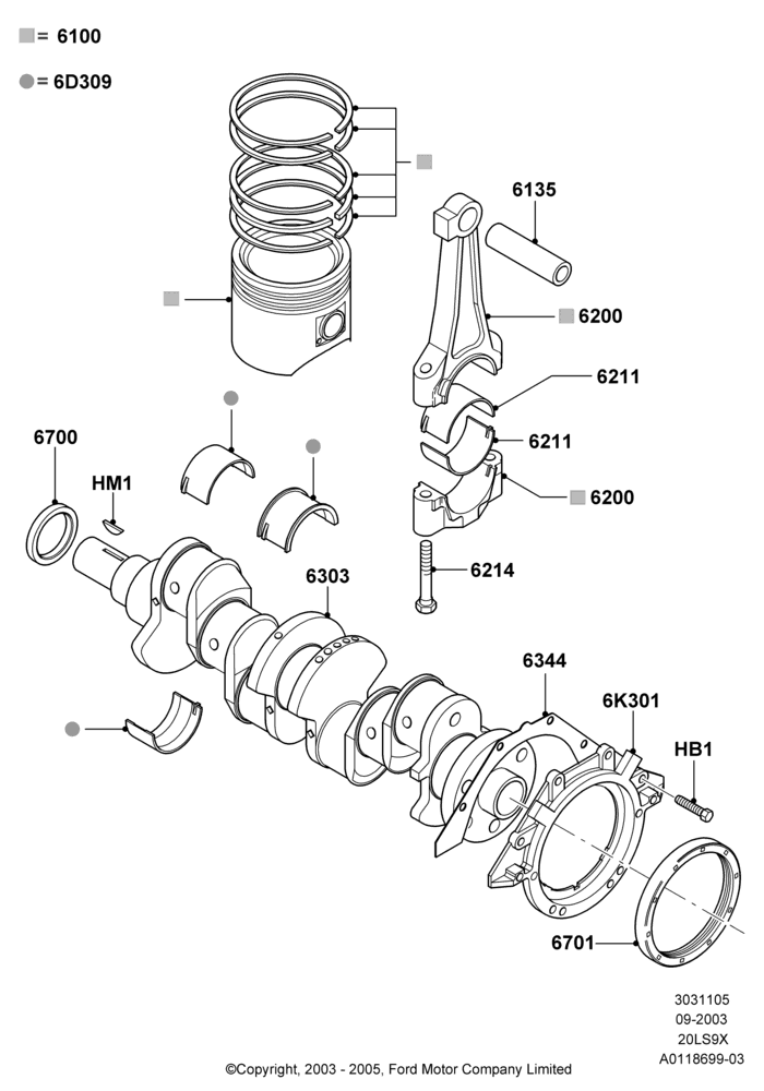 05 - Crankshaft/Pistons and Bearings, CVH 2.0 EFI; 04/SEP/2003-05/APR/2004
