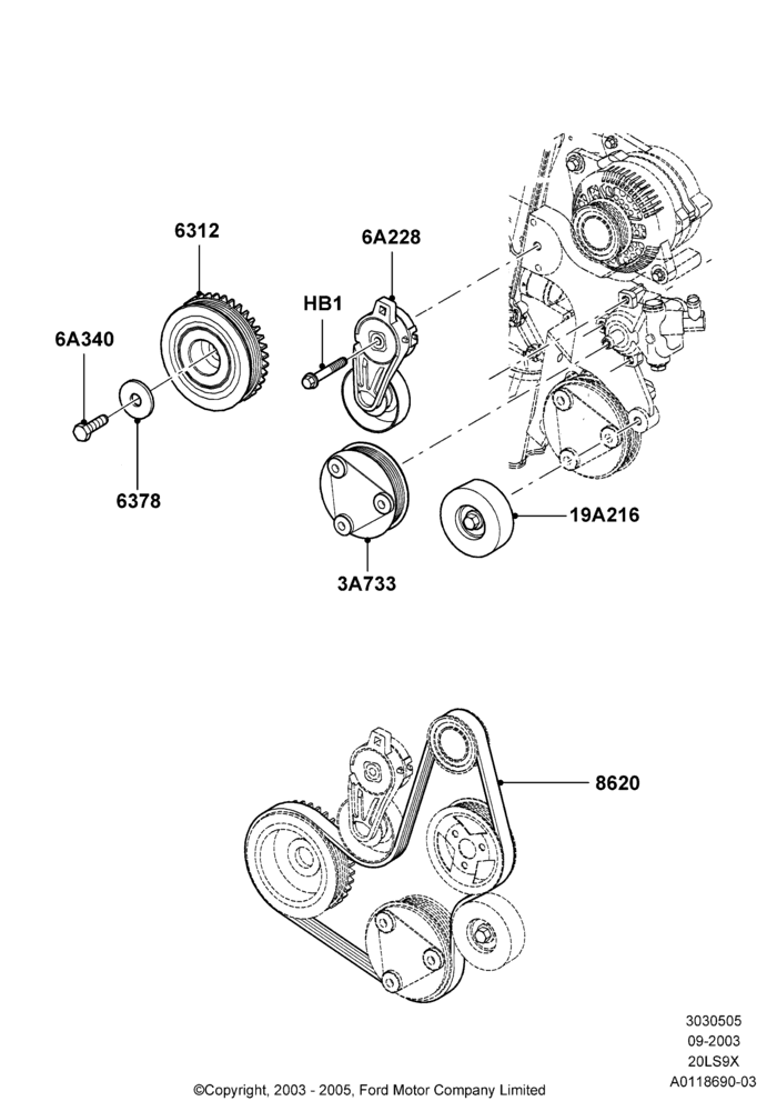 05 - Pulleys and Drive Belts, CVH 2.0  EFI; 04/SEP/2003-05/APR/2004