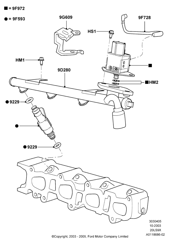 05 - Fuel Injectors and Pipes, CVH 2.0  EFI; 04/SEP/2003-05/APR/2004