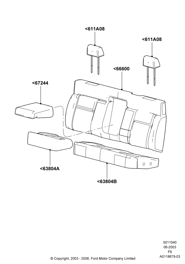 40C - Rear Seat Covers, Crew Cab, With 2nd Row Folding Armrests; 02/JUN/2003-23/AUG/2004