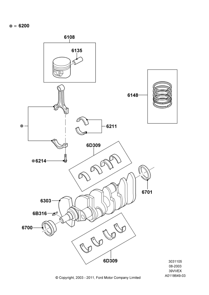 05 - Crankshaft/Pistons and Bearings, 3.9L OHV EFI NA V6 GAS; 25/AUG/2003-02/JAN/2007
