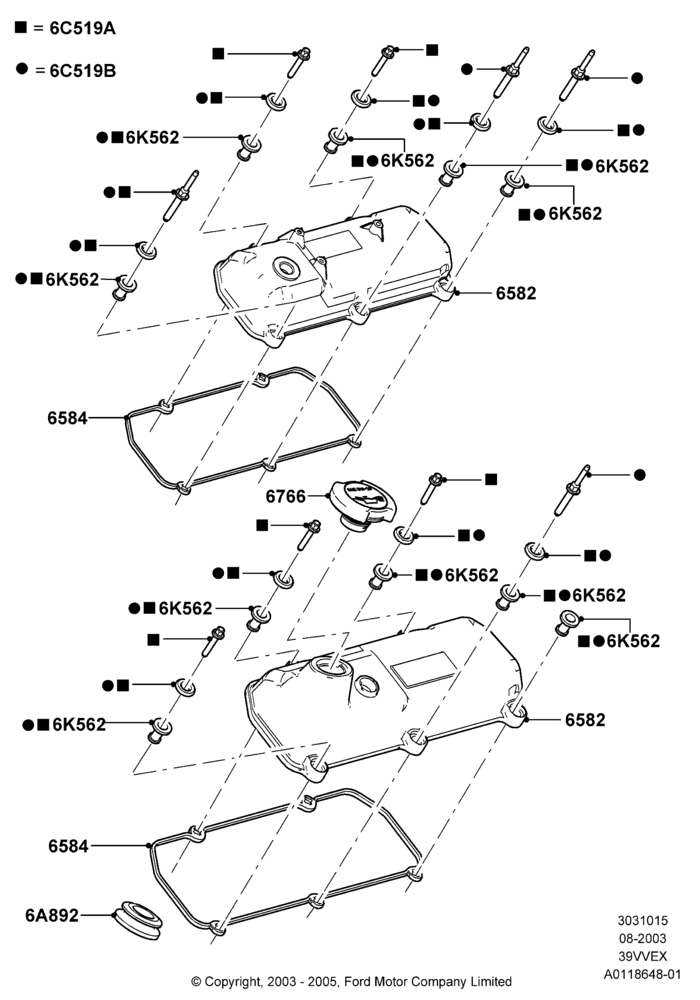 15 - Cylinder Head Cover, 3.9L OHV EFI NA V6 GAS; 25/AUG/2003-02/JAN/2007