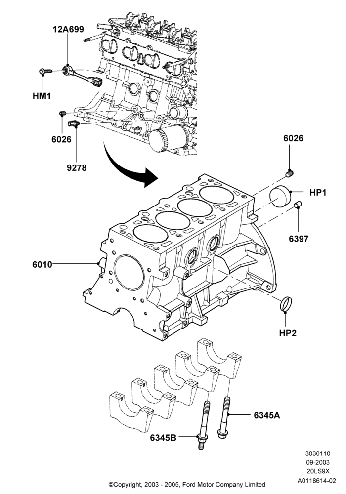10 - Cylinder Block and Plugs, CVH 2.0  EFI; 04/SEP/2003-05/APR/2004