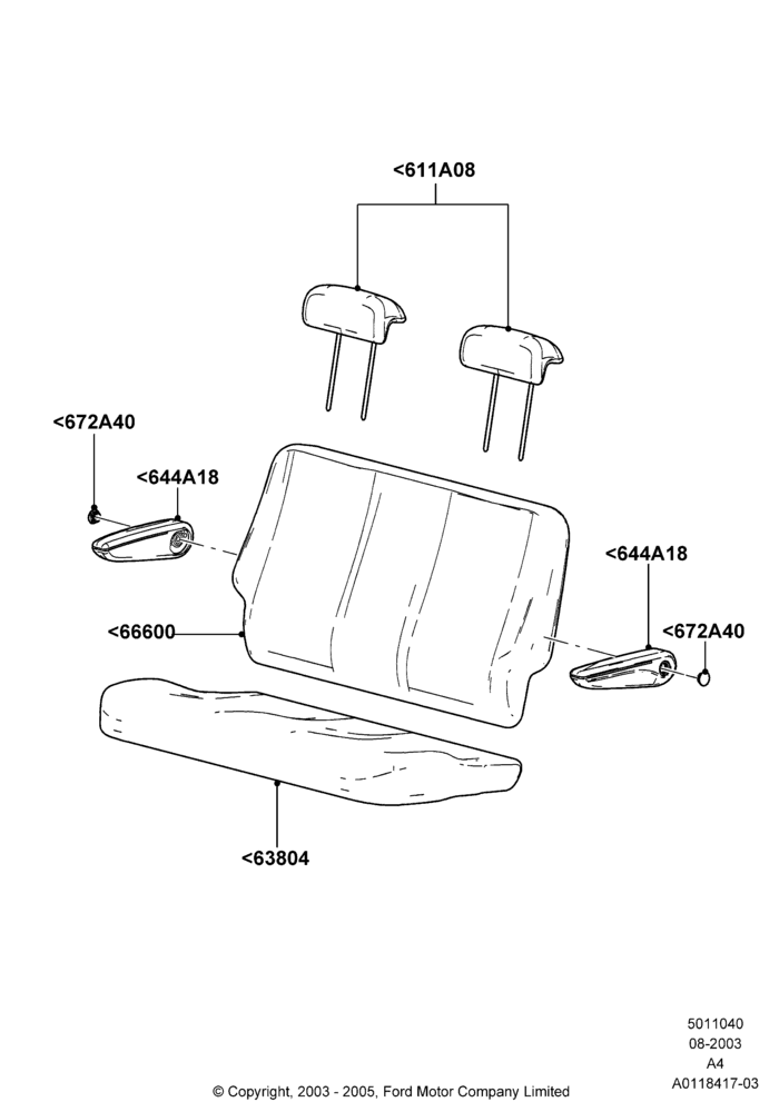 40B - Rear Seat Covers, 2nd Row Bench Seat - 2 Passenger; 25/AUG/2003-02/JAN/2007