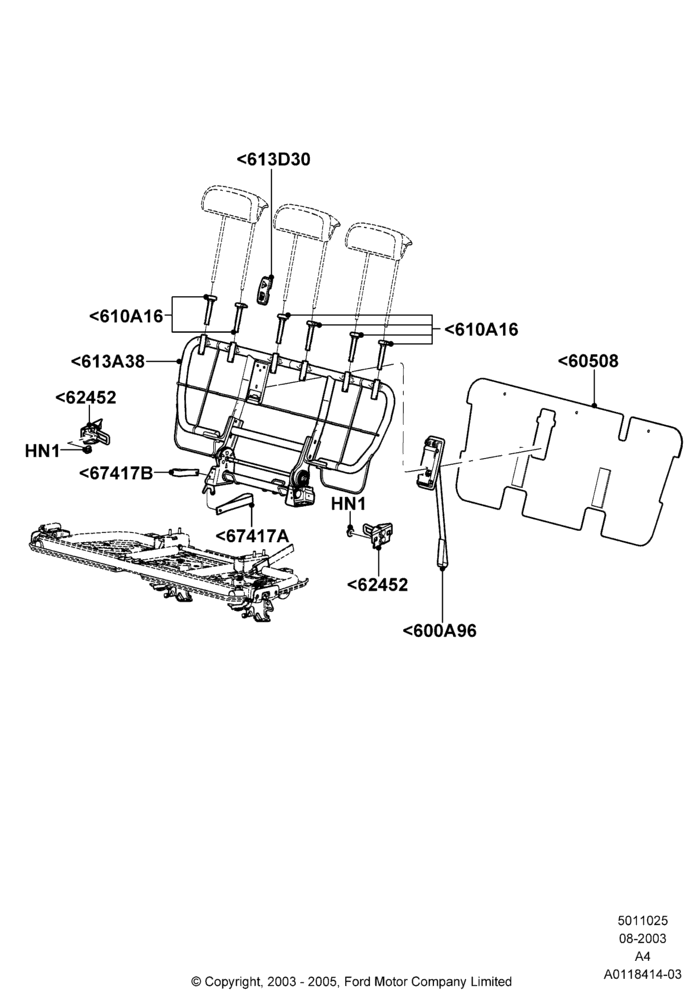 25C - Rear Seat Back, All Third Row Seating; 25/AUG/2003-02/JAN/2007
