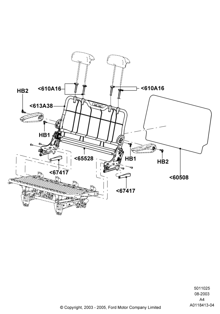 25B - Rear Seat Back, 2nd Row Bench Seat - 2 Passenger; 25/AUG/2003-02/JAN/2007