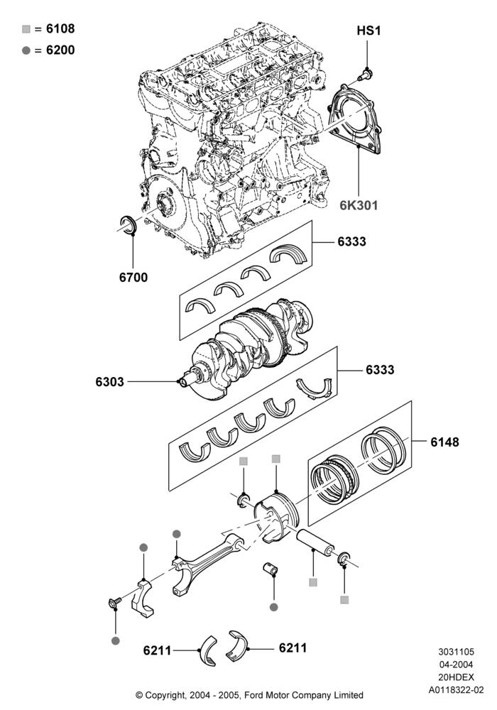 05A - Crankshaft/Pistons and Bearings, 2.0L Duratec HE (137PS); 05/APR/2004-27/AUG/2007