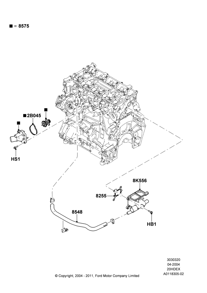 20A - Thermostat/Housing & Related Parts, 2.0L Duratec HE (137PS); 05/APR/2004-07/DEC/2010