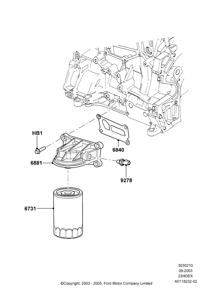 10A - Oil Cooler and Filter, 2.3L Duratec-HE (145PS) - MI4; 04/SEP/2003-27/AUG/2007