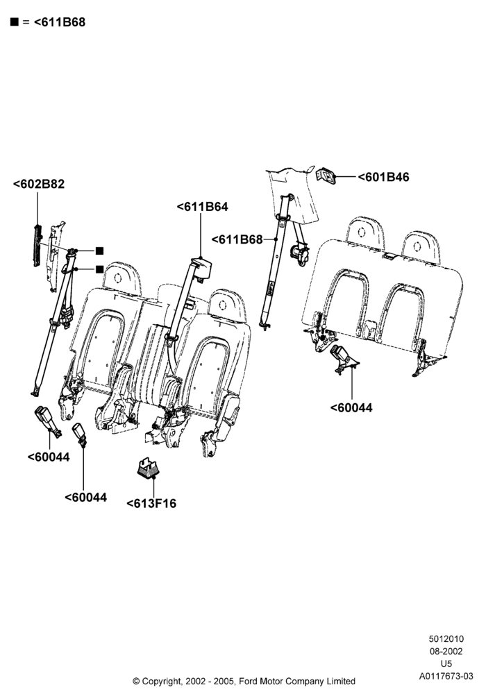 10F - Rear Seat Belts, With 3rd Row Bench Seat; 19/AUG/2002-04/AUG/2003